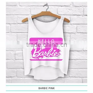 Stringer Tank Top Wholesale Summer Short Sleeve Logo Print Custom Ladies Crop Top thumbnail-5