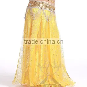 Brisk Net Fabric and Satin Belly Dance Skirt Split on Both Lateral , White Belly Dancing Skirt thumbnail-2