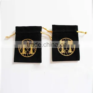 Cheap Wholesale Black Custom Velvet Drawstring Pouches With White Silk-screen Logo Printed thumbnail-3