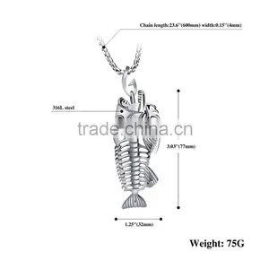Stainless Steel Black Metal Jewelry Fish Necklace thumbnail-6