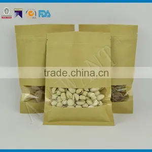 Custom Printed Three Side Seal Kraft Paper With Zipper Top and Clear Square Window for Dry Fruits/nuts/rice thumbnail-1