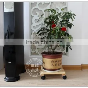 Beautiful Pine Wood Flower Pot Tray With Wheels thumbnail-2