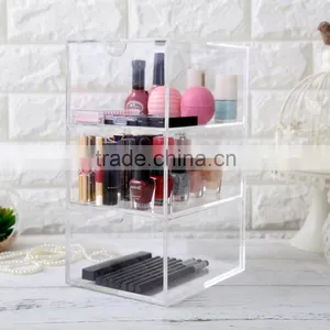Makeup Display Organiser Box Acrylic Cosmetic Lipstick Brush Holder With 3 Drawers thumbnail-2