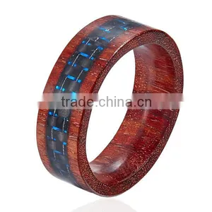 Wholesale Natural Wood Ring, Black Blue Carbon Fiber Inlay Wood Rings Men thumbnail-2