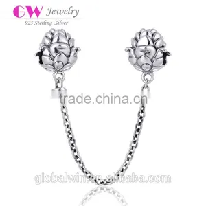 Rubber Stopper Safty Chain Wholesale Engravable Custom Charms 925 Silver Beads Charm thumbnail-1