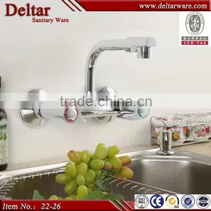 Upc Kitchen Faucet, Dual Handle Wall Mounted Kitchen Mixer Taps With Swivel Spout thumbnail-1