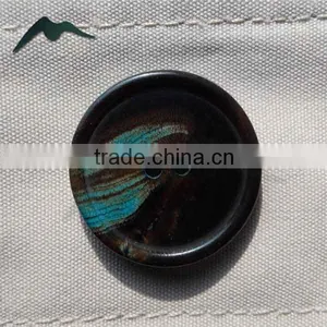 Fancy 2 Holes 36L Natural Dying Grain Blue Color Top Class Buffalo Horn Suit Button With Rim thumbnail-1