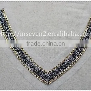 Women Fashion Gold Metal Chain Hot Fix Collar Hot Fix Black Rhinestone Necklace thumbnail-6