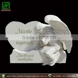 White Marble Heart Headstone With Angel thumbnail-1