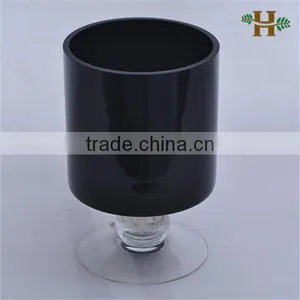 Handmade Colored Footed Glass Candle Holder, Stained Cylinder Shape Glass Vase on Foot thumbnail-3