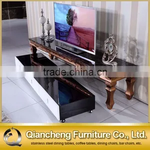 Golden tv Stand Design With Manmade Stone Top thumbnail-4