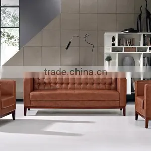Furniture Living Room Brown Leather Sectional Sofa thumbnail-1
