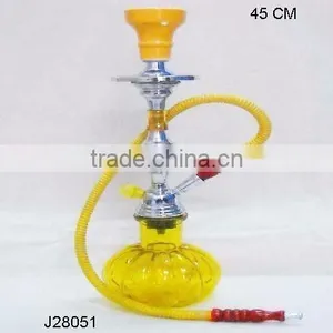 Coloured Glass Hookah With Yellow Pipe and Metal Stem thumbnail-1