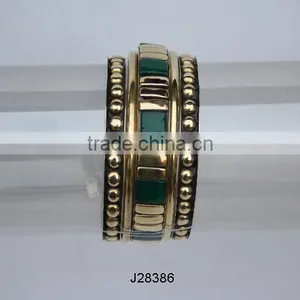 Brass Ball Mosaic With Green Bone Bracelet Chunky Style thumbnail-1