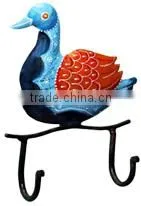 IRON PAINTED DUCK HANGER 2 HOOK BLUE thumbnail-1