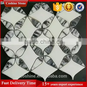 Pure White Marble and Panda White Marble Waterjet Mosaic Tile thumbnail-1