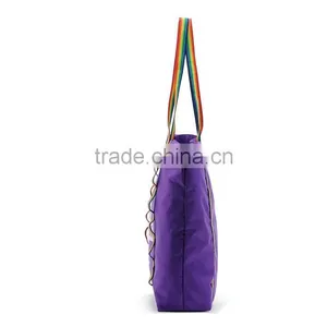 ECO Friendly Women Pop Nylon Shopping Tote Bag With Handle Stich To Bottom thumbnail-5