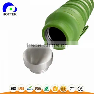 Stainless Head Silicone Folding Water Bottle Full Silicone Safe Travel Camping Folding Cup Wholesale thumbnail-2