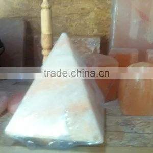 White Himalayan Natural Salt Lamp Pyramid Shape Wooden Base thumbnail-1