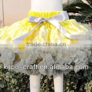 Fluffy Yello Four Leaf Clover Printed Petty Skirts With Grey Ruffles thumbnail-1