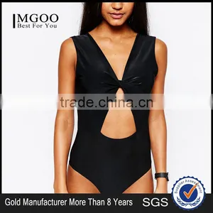 Sexy Women Hollow Plain Black Bodysuit With Spandex Cut Out Bodysuit Plain Design Custom Made Ladies Bodysuit thumbnail-1