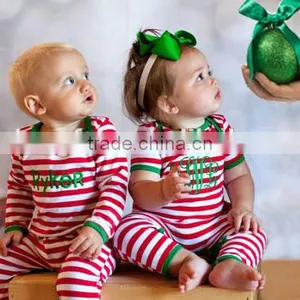Wholesale Christmas Pajamas Custom Name Embroidered Santa Red and White Stripe Baby Girl or Boy Personalized Christmas Pajamas thumbnail-2