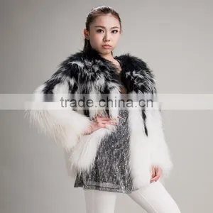 Myfur Black and White Women Fur Coat For Winter Real Raccoon Fur Long Jacket Fashion thumbnail-1