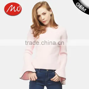 Winter New Fashion Wide Cuff Knitted Crewneck 100% Cotton Sweater With Wholesale Peice thumbnail-1
