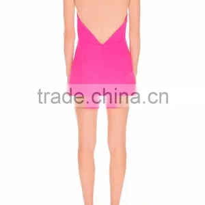 Neck Design Black Cut Out Bright Hot Pink Chiffon Wholesale Playsuit Women thumbnail-4