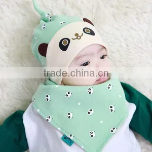 Unique Lovely Panda Pattern Cotton Infant Hat With Bibs thumbnail-2