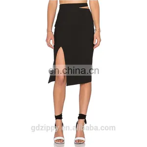 Black Plated Knee Length Women Leather Skirt thumbnail-2