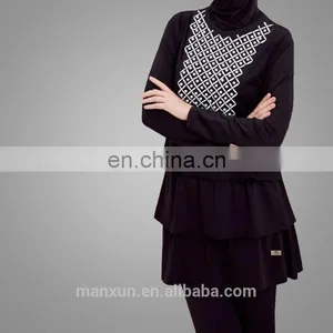 2017 Muslim Black Printing Pattern Women Swimming Suits Wholesale Plus Size Islamic Swimwear thumbnail-5