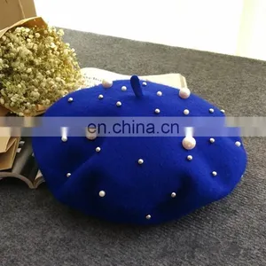 2017 Fashion Woman Spring Pearl Wool Beret Hat thumbnail-5
