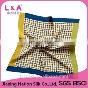 Digital Print Plover Grid Pattern Crepe de Chine Silk Fabric Scarf thumbnail-1