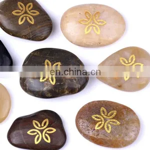 Life Tree Zodiac Symbol Engraved Natural Stone Pendants Charms Logo Label Engraved Pebbles Cobblestone Pendants Charms Hangers thumbnail-4