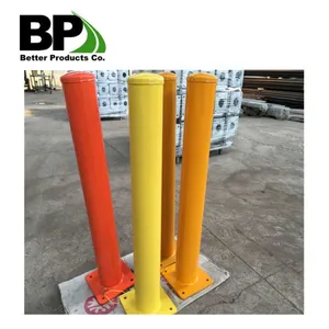 Finished Square Galvanized Steel Bollards With Welded Caps Installed thumbnail-2