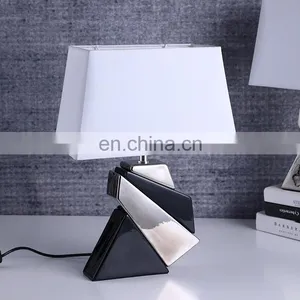 Western Modern Design Geometric Modeling White Ceramic Base Bedside Table Lamps for Home Decor thumbnail-1