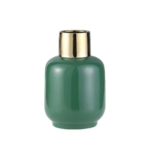 Natural Fresh Green And Gold Electroplate Beatiful Shape Ceramic Flower Vase For Display Case thumbnail-1