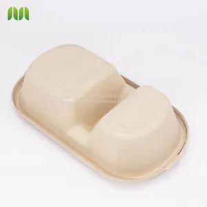 Sugarcane Bagasse Take Out Food Container 2 Compartment Oval Bgasse Bowl With Lid thumbnail-2