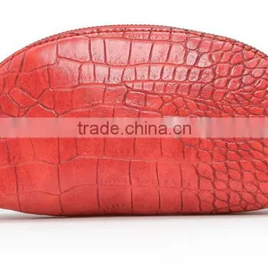 2016 Croc Effect Leather Small Clutch Bag Top Zip Fastening Popular Crocodile Embossed Genuine Leather Clutch Purse Round Shape thumbnail-2