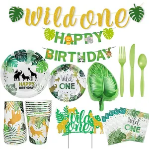 New Design Party Supplies Jungle Theme Party Decoration Set Which Include Paper Tableware Treat Bags Gift Bags Garland Invitation Cards thumbnail-2