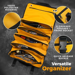 Heavy Duty Tool Roll Bag Organizer - Travel Roll up Tool Bag With 6 Zip Organizer Pouches thumbnail-2