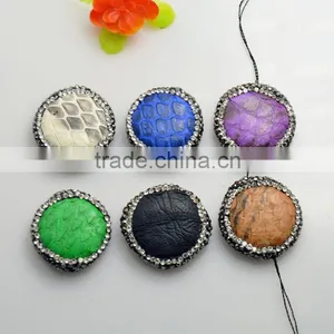 LFD-0075B Wholesale Round Shape Mixed Color Snakeskin Beads,with Crystal Rhinestone Paved Druzy Connector Beads,Jewelry Findings thumbnail-1