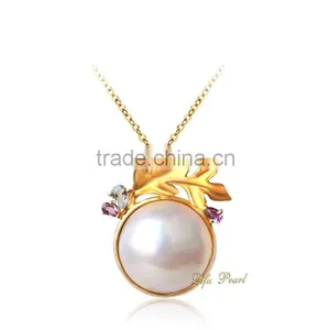 Factory Direct Wholesale Beautiful 14k Yellow Gold Mabe Pearl Pendants thumbnail-1