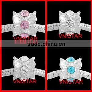 Vnistar Silver Plated Large Hole European Beads With Clear&pink&cyan Crystals for Bracelet PBD1225 thumbnail-1