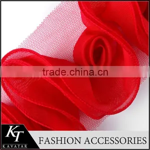 Single Line Solid Color 3D Chiffon Flower Rose Flower Chic Crochet Flower Lace Trim thumbnail-1