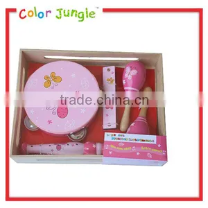 Handmade Tambourine,Wood Toy Music Instruments Set ,wood Mini Wholesale Tambourine thumbnail-1