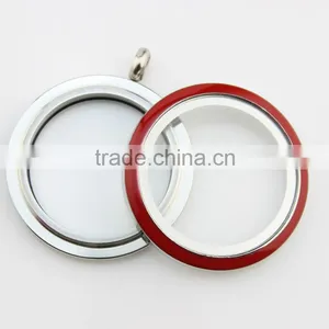 30mm Fashion 316L Stainless Steel Red Colored Screw Enamel Large Floating Charms Locket thumbnail-2