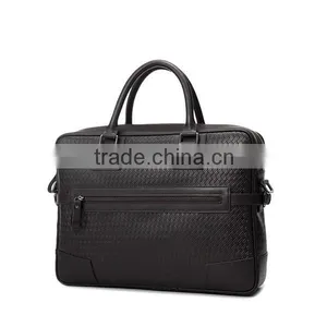 Hot Sell Italian Trendy Men Coffee Weaving Pattern Top Layer Leather 14 Inch Laptop Briefcase Shoulder Bag thumbnail-2