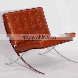 European Style Premium Aniline and Italian Leather Barcelona Lounge Chair thumbnail-1